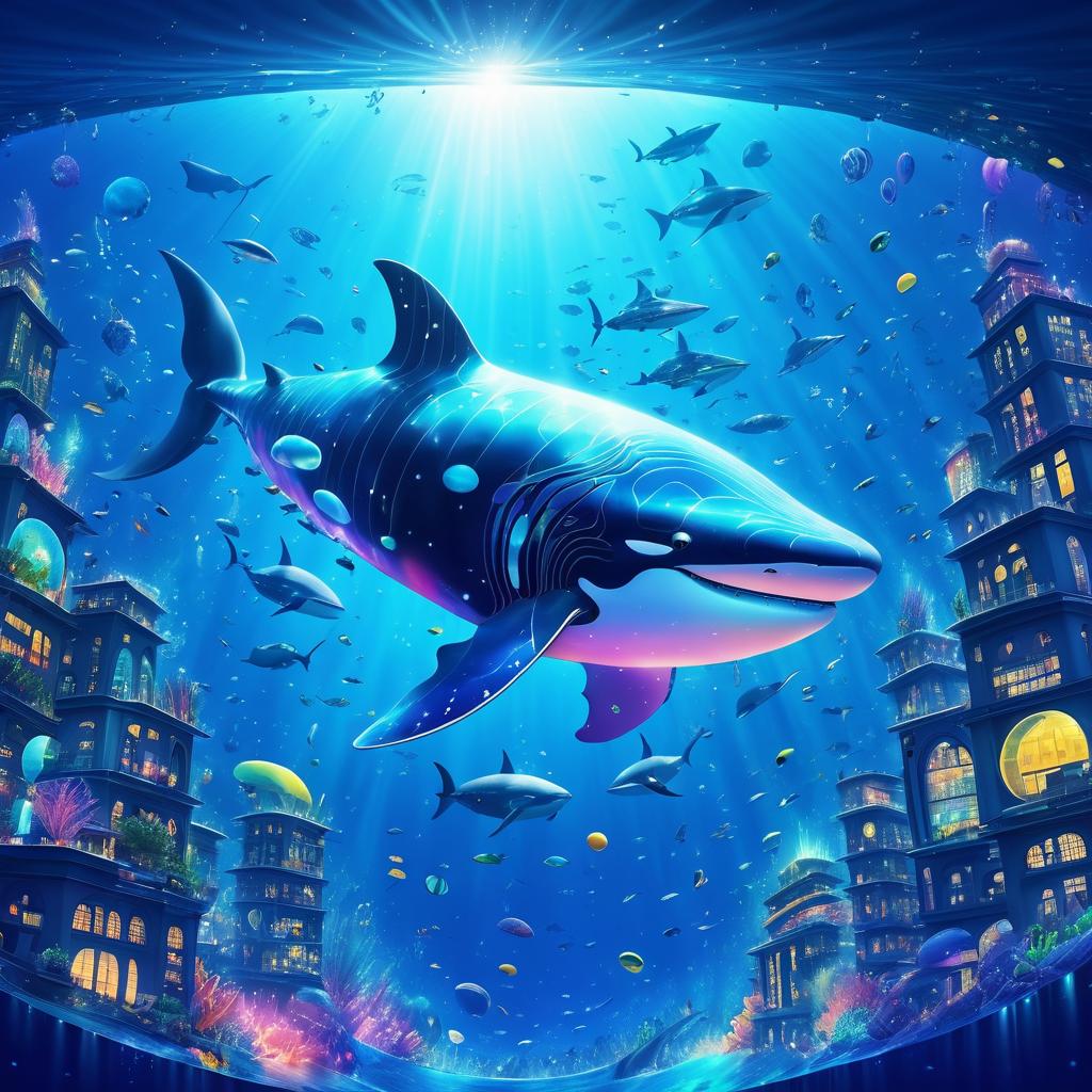 Surreal Whale in Vibrant Ocean Fantasy