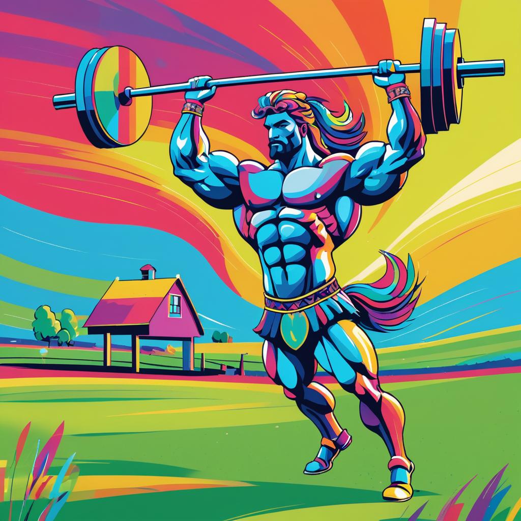 Muscular Horse Lifting Barbell Illustration