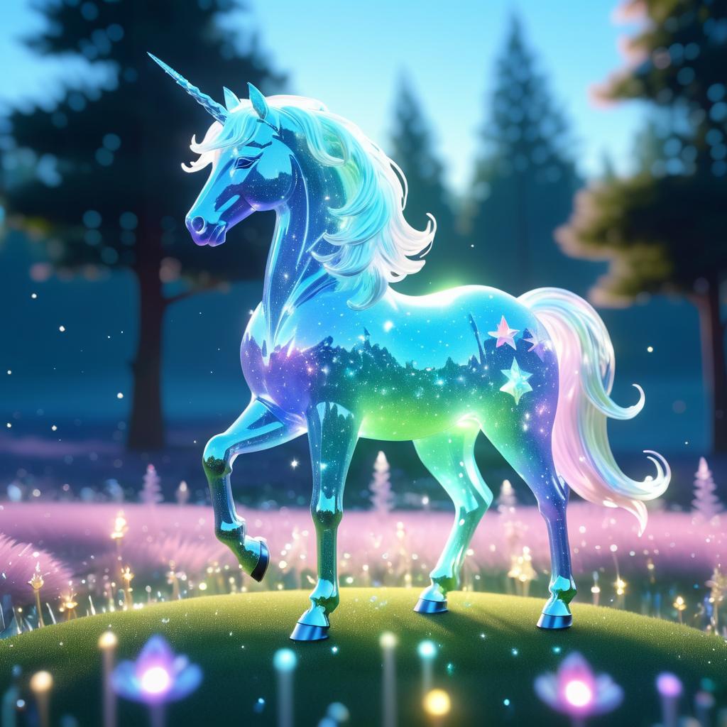 Crystal Unicorn in a Magical Meadow