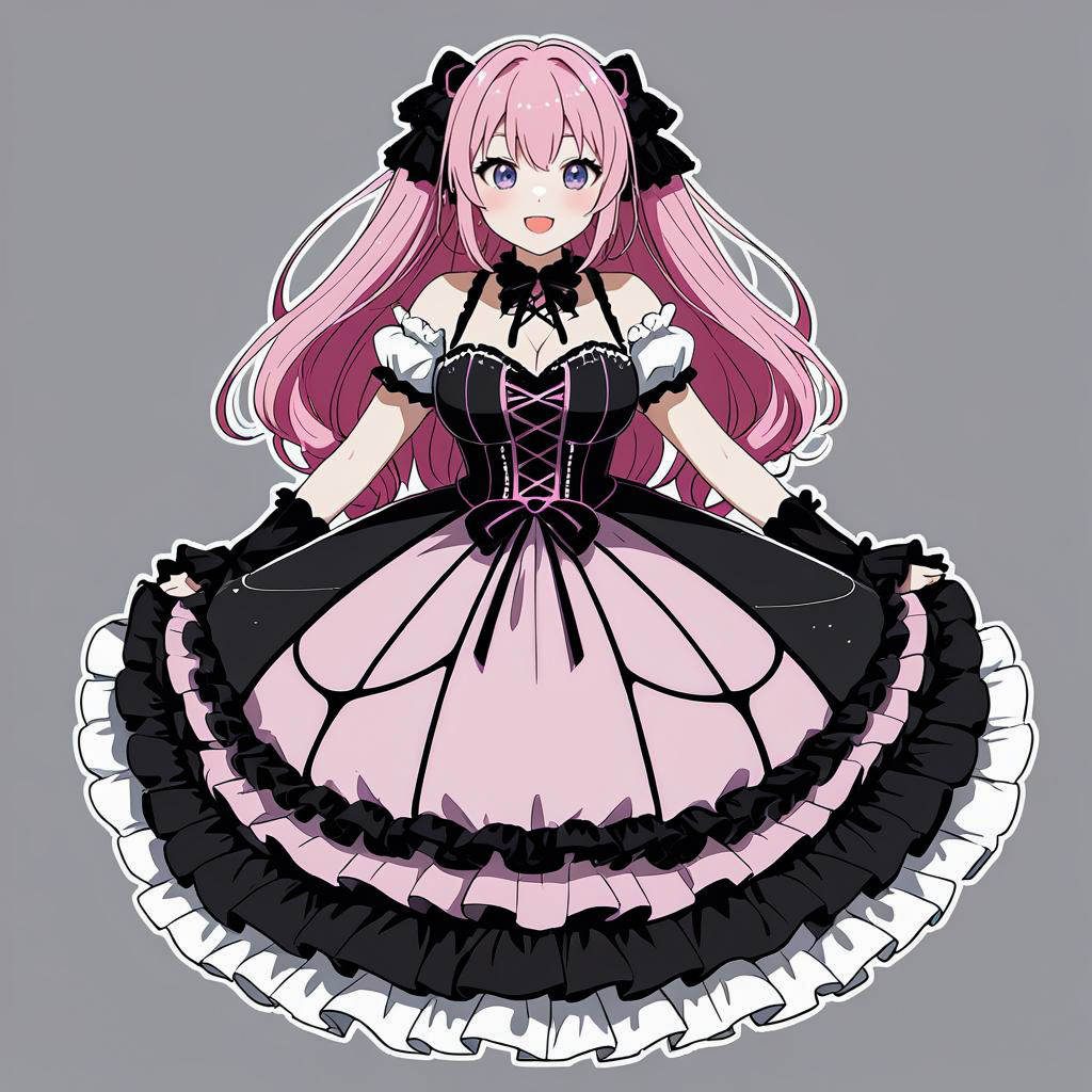 Delighted Idol Singer in Gothic Lolita Style