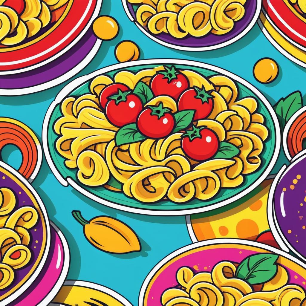 Vibrant Pasta Pop Art Sticker Design