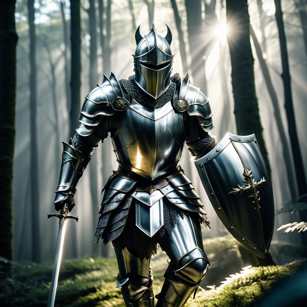 Heroic Knight in a Shadowy Forest