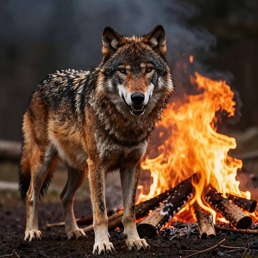 Fierce Wolf Amidst Roaring Fire