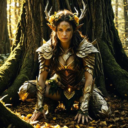 Fantasy Dryad Guardian in Forest Armor