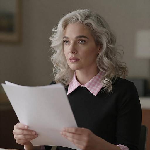 Woman with Silver Hair and Rolled Paper