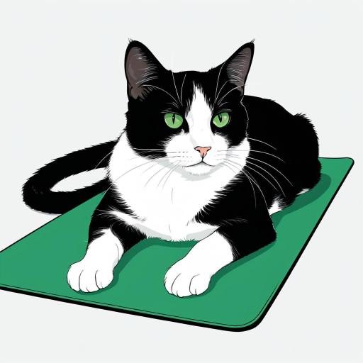 Tuxedo Cat on Green Yoga Mat Vector Art