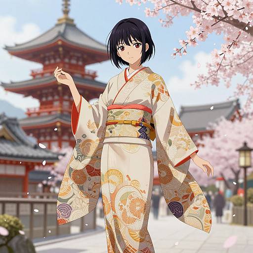 Elegant Anime Girl in Kimono
