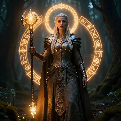 Female Half-Orc Cleric in Mystical Forest