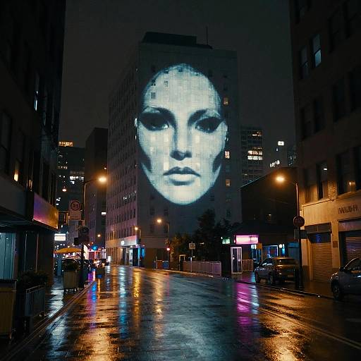 Neon Cityscape with Ghostly Projection