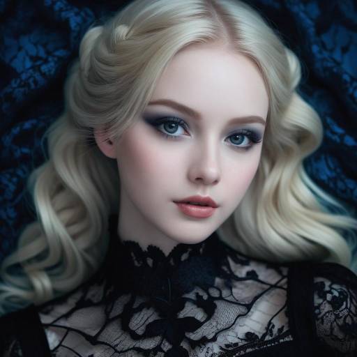 Blonde Woman with Smoky Eye Makeup in Black Lace Top