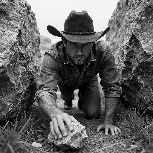Cowboy Crawling Between Rocks