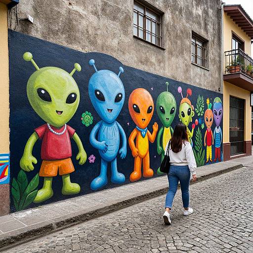 Colorful Alien Street Art Mural