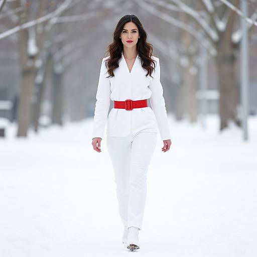 Woman in White Walking in Snow