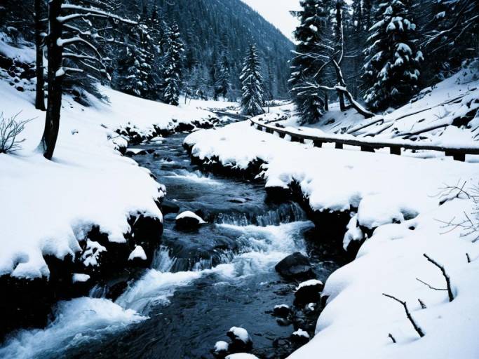 Serene Dark Winter Mountain Landscape