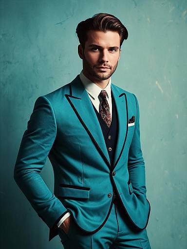 Stylish Man in Modern Turquoise Suit