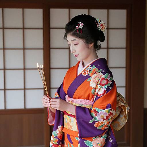 Japanese Woman in Vibrant Kimono