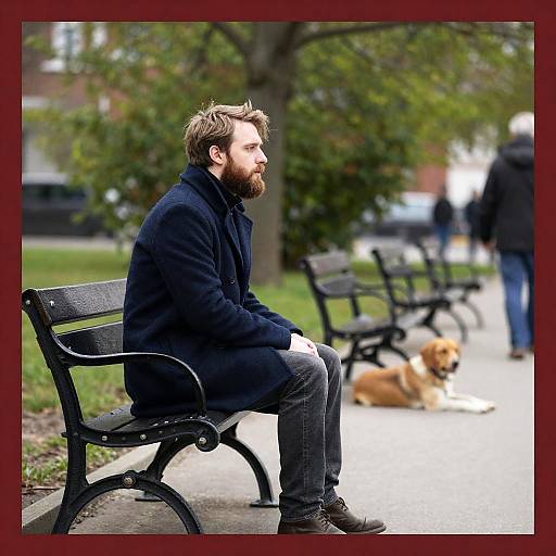Contemplative Man on Park Bench