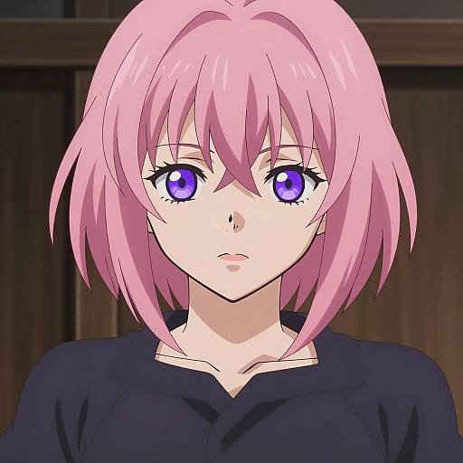 Anime Girl with Pink Hair and Purple Eyes