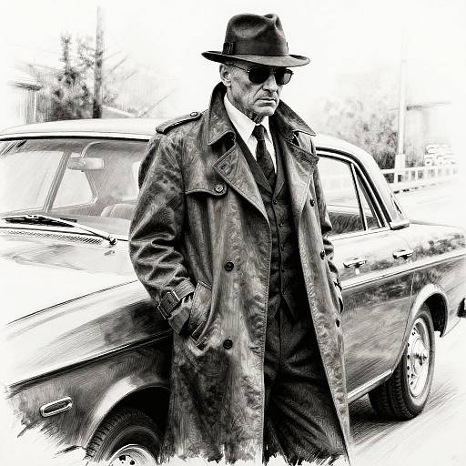 Stylized Charcoal Mafia Boss Drawing