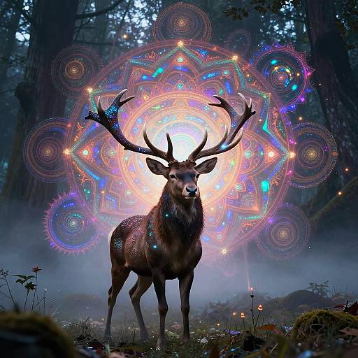 Psychedelic Majestic Stag in Enchanted Forest