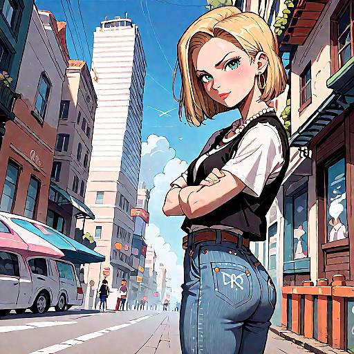 Android 18 in City Street Scene