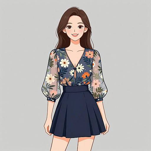 Smiling Woman in Floral Blouse