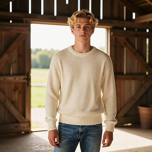 Rustic Portrait of Blonde Man in Barn