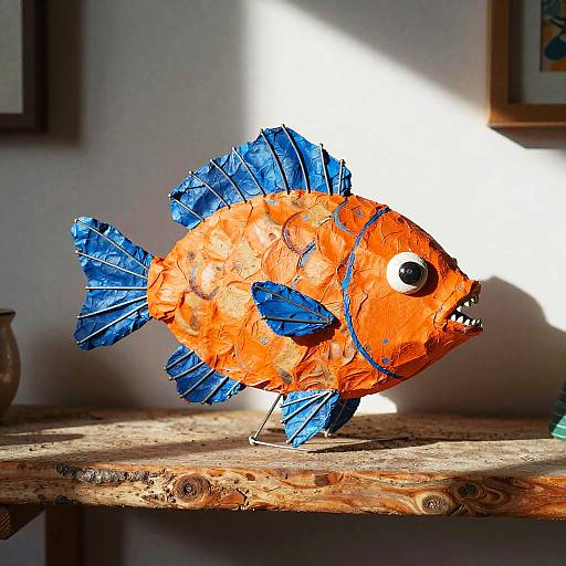 Whimsical Papier-Mâché Fish Sculpture