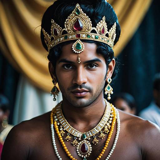 Man in Traditional Krishna Costume with Jewelry
