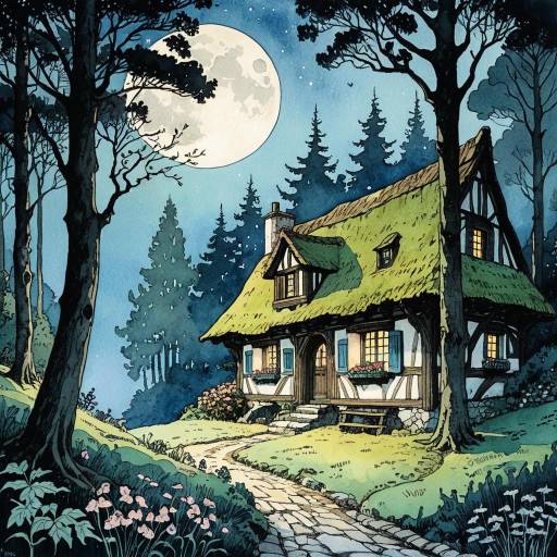 Medieval Cottage Under Full Moon