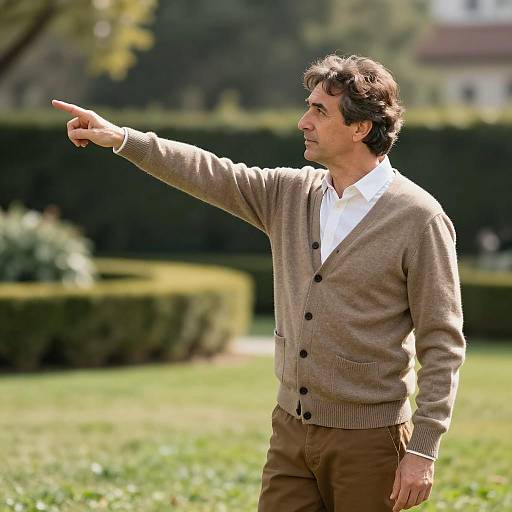 Focused Man on Green Lawn