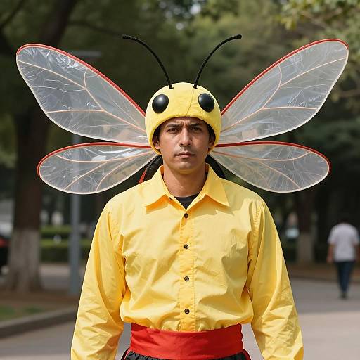 Man in Spanish Fly Insect Costume Outdoors