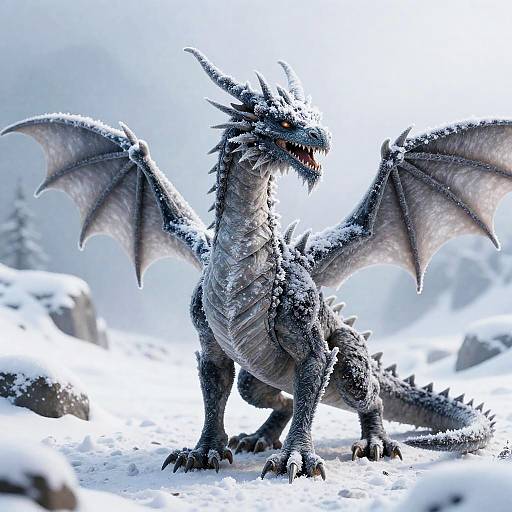 Snow Frost Dragon in Mountain Landscape