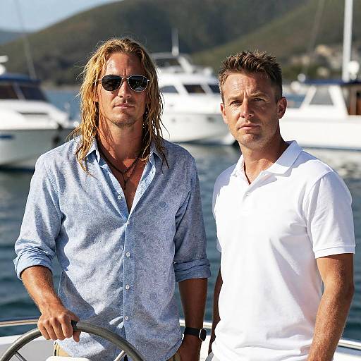 Two Men on a Boat in Bright Daylight