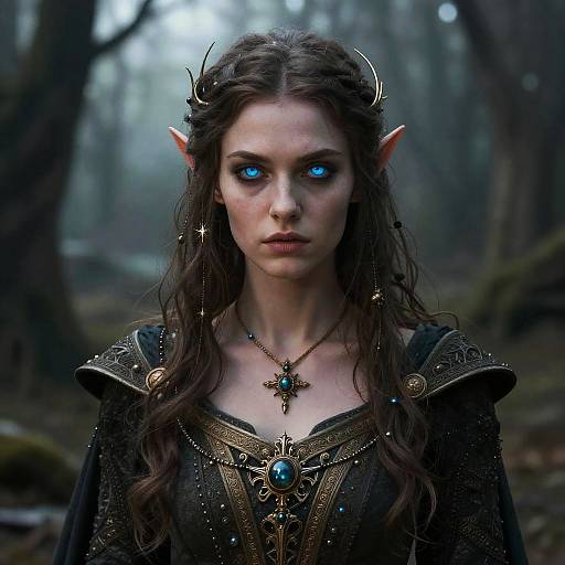 Enchantress with Hypnotic Blue Eyes in Medieval Fantasy