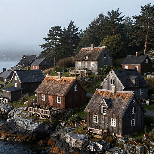 Photorealistic Misty Medieval Fishing Hamlet