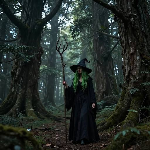 Hyperrealistic Hag Witch in Ancient Forest
