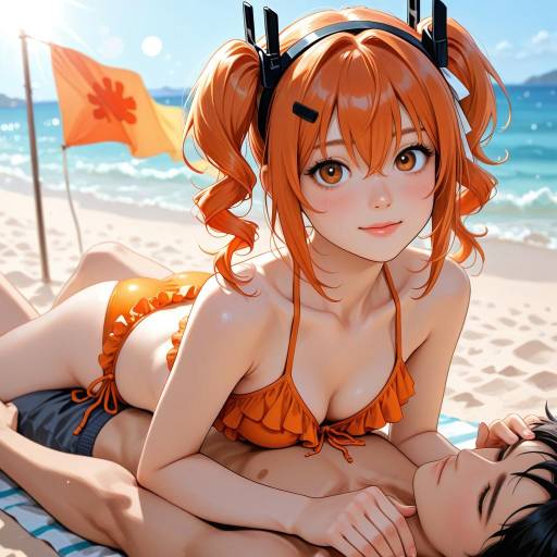 Playful Beach Scene with Orange Aesthetic