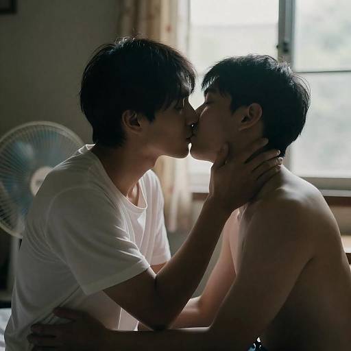 Passionate Kiss in a Dim Room