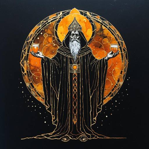 Elderly Oracle with Glowing Orange Halo