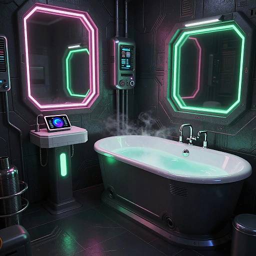 Cybernetic Sci-Fi Neon Bathroom