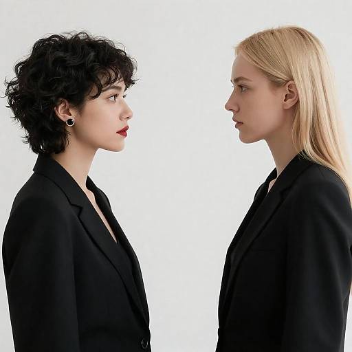 Two Women Facing Each Other, Black Blazers