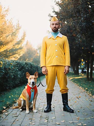 Full-Body Tintin Cosplay with Dog