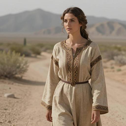 Woman in Medieval-Style Dress in Desert