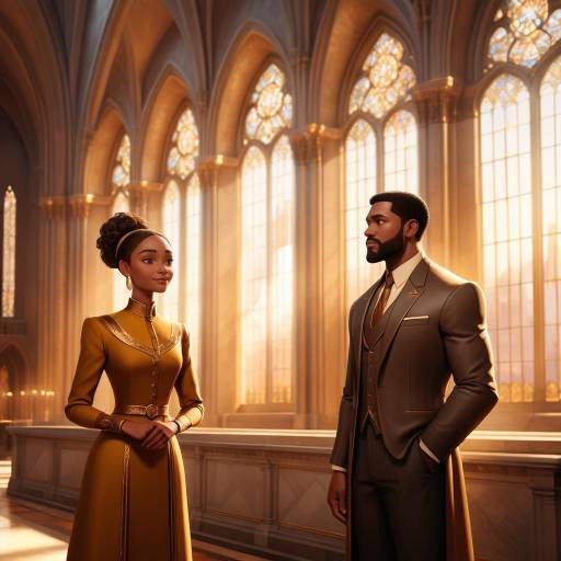 Warmly Lit Characters in Grand Cathedral