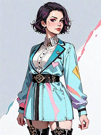 Stylish Woman in Oversized Blazer Dress and Chunky Heeled Thigh-High Boots