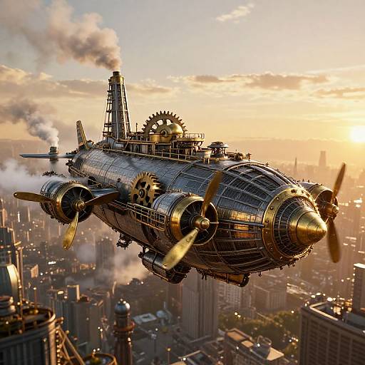 Steampunk Airship Over Industrial Metropolis
