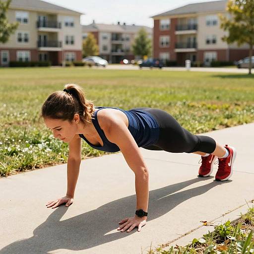 Fit Woman Doing Push-Up Outdoors