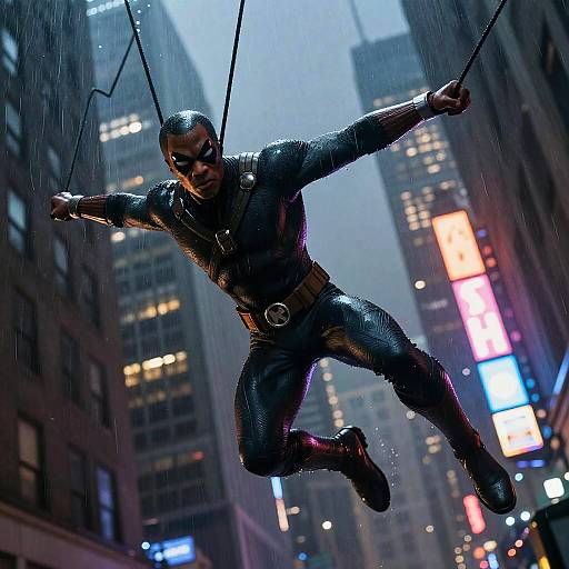 Miles Morales Swinging Through Neon City