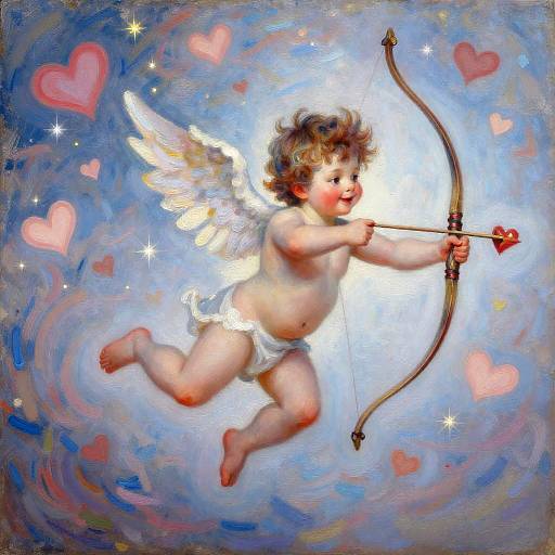 Impressionist Cupid Mid-Leap Valentine Scene